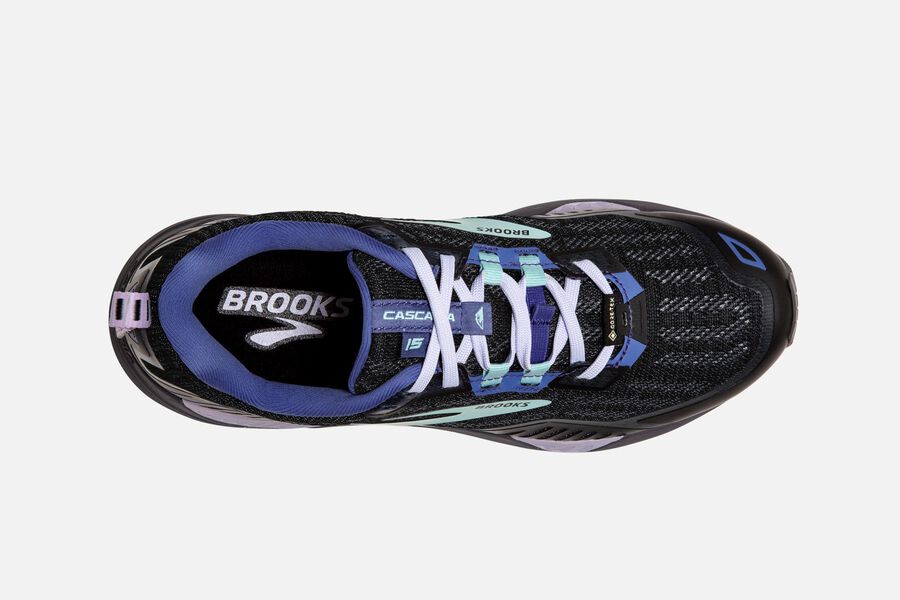 Brooks Running Shoes - Cascadia 15 GTX Trail Womens - Black/Blue - SEI-392056